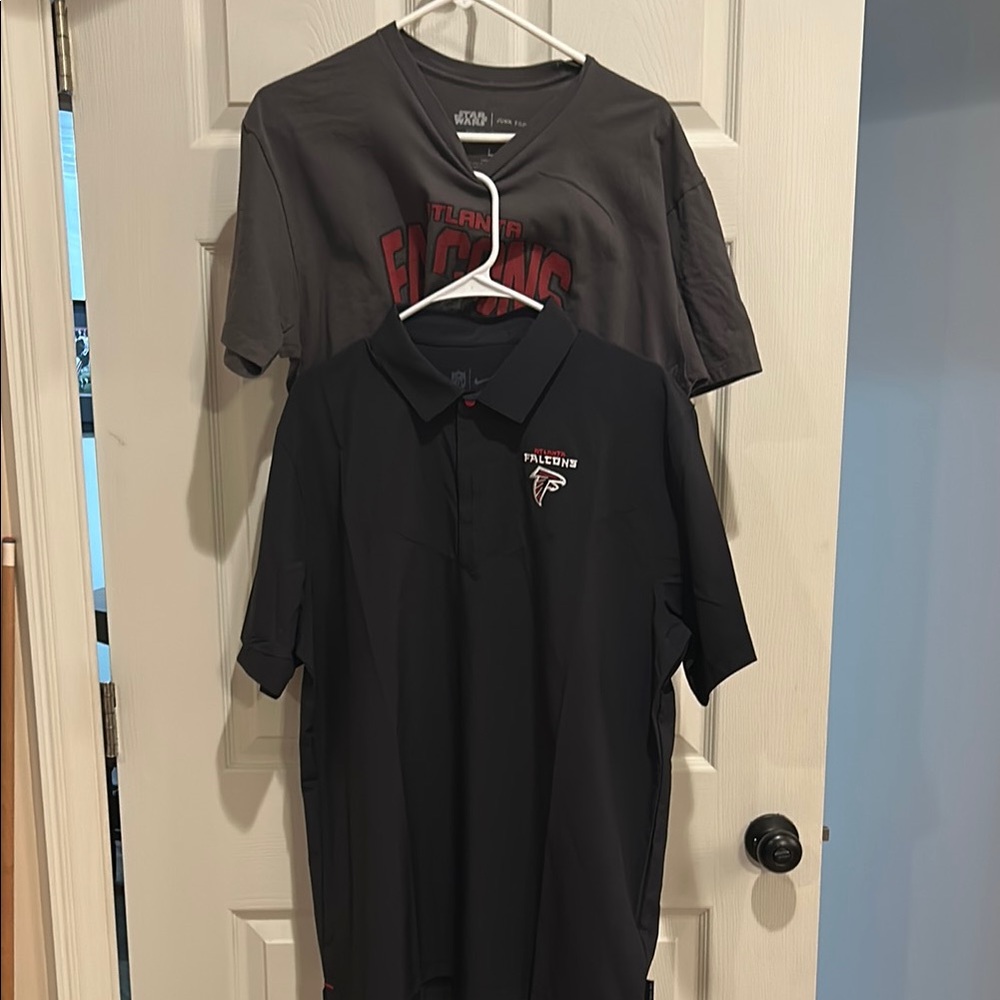 Men’s NFL Atlanta Falcons Black Polo and Gray T-Shirt Set. Nike Dri Fit